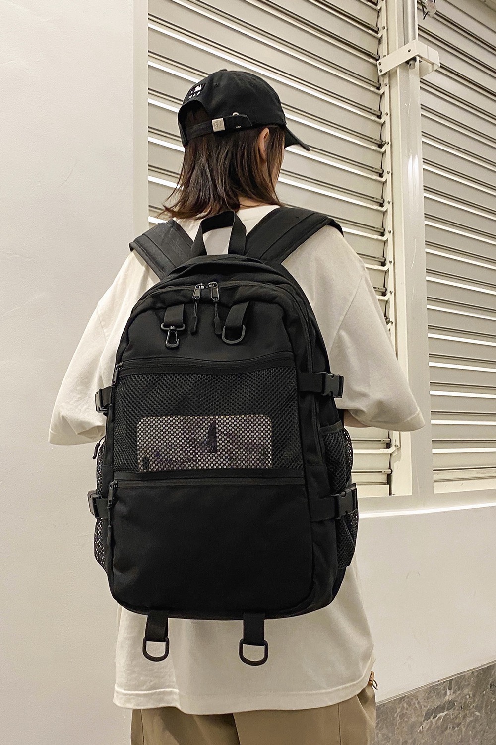 拉链风港风机车潮酷中性重工学生网子大容量韩版新款书包气垫背带