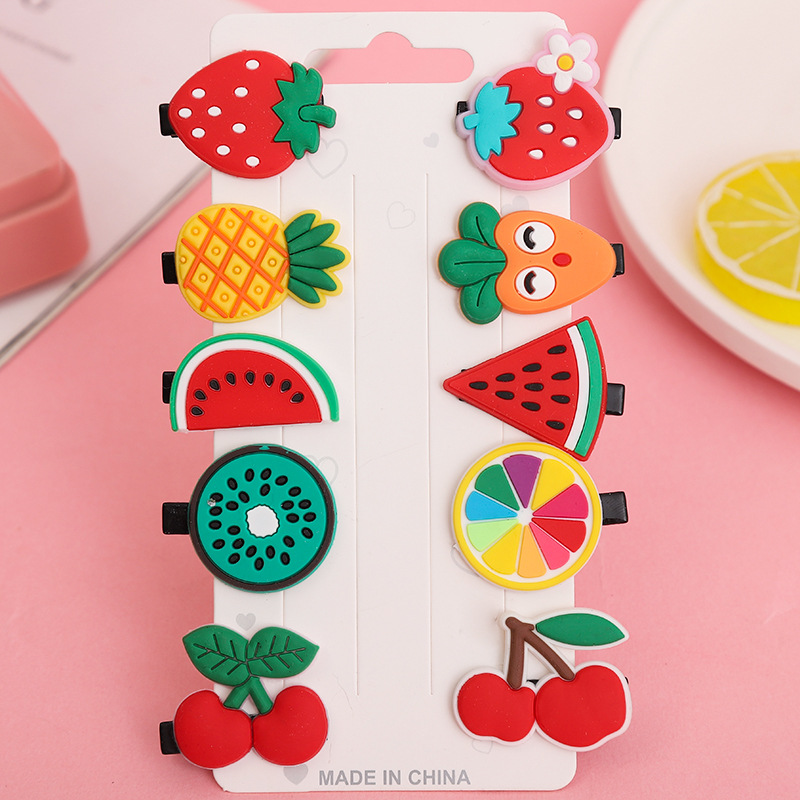 Korean Style Little Girl Hair Accessories Cute Fruit Cake Children's Hairpin Set Small Animal Hair Clip Side Clip