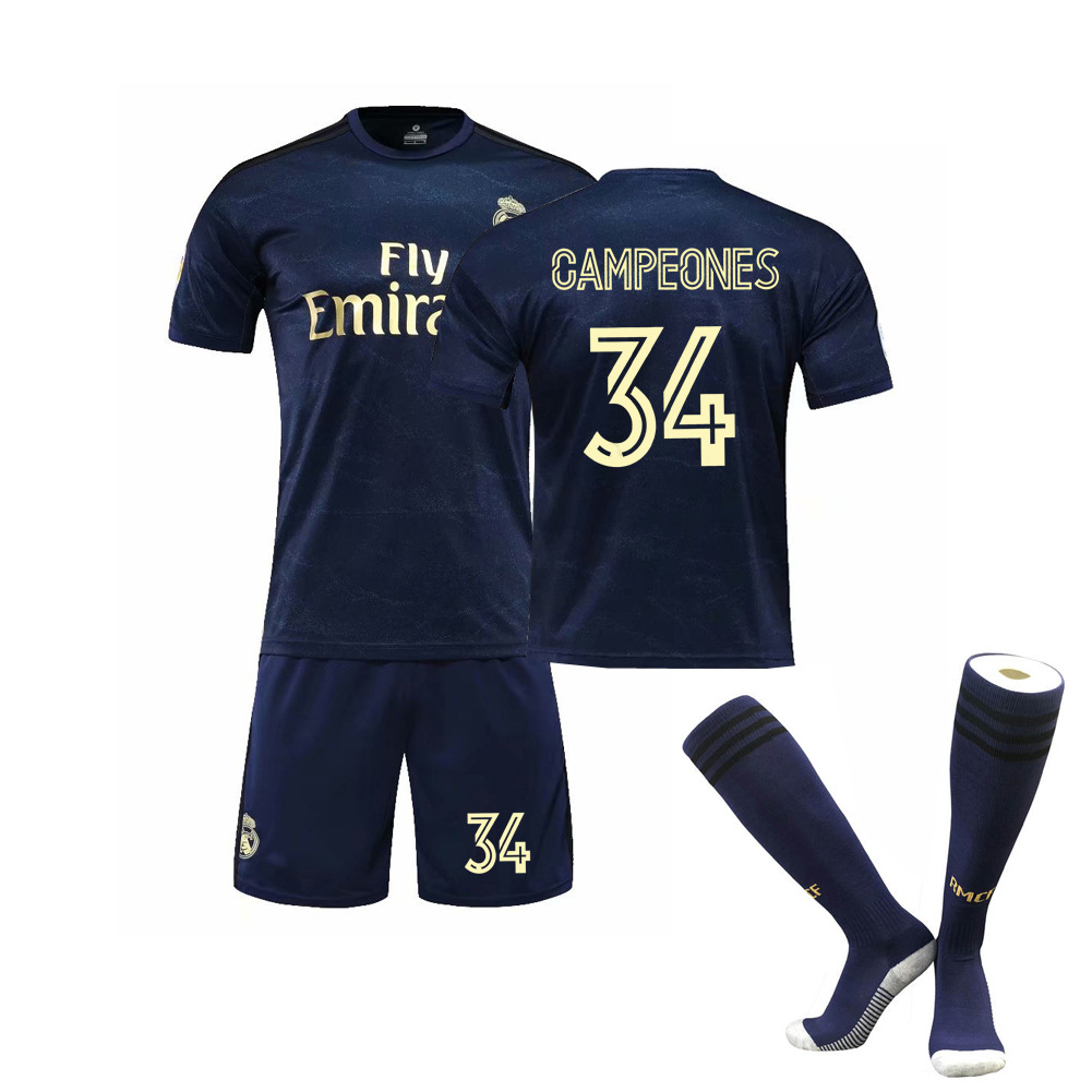 1920赛季皇马主场夺冠纪念版球衣皇马34冠足球服儿童套装送袜子
