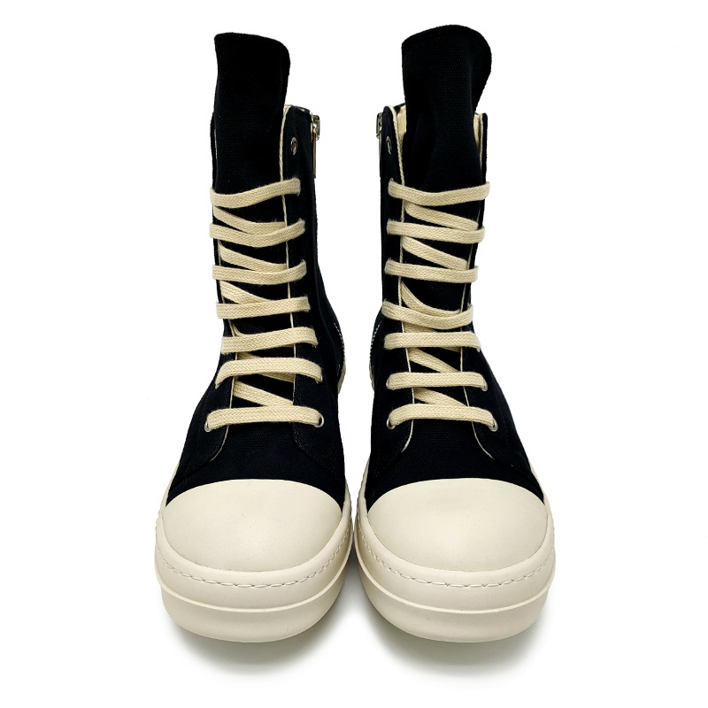 秋季ro高帮鞋男帆布鞋暗黑三眼图案刺绣奶香厚底短靴潮流情侣鞋女