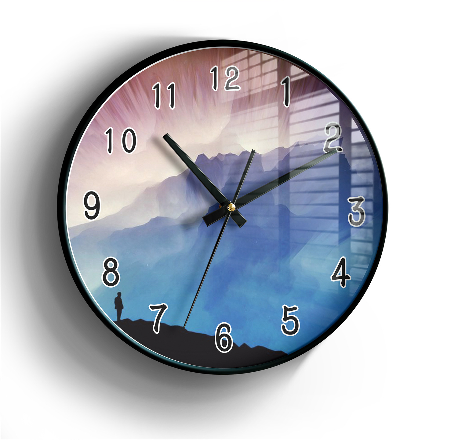 欧美时尚简约挂钟色彩天空云壁钟静音挂钟支持来图定制