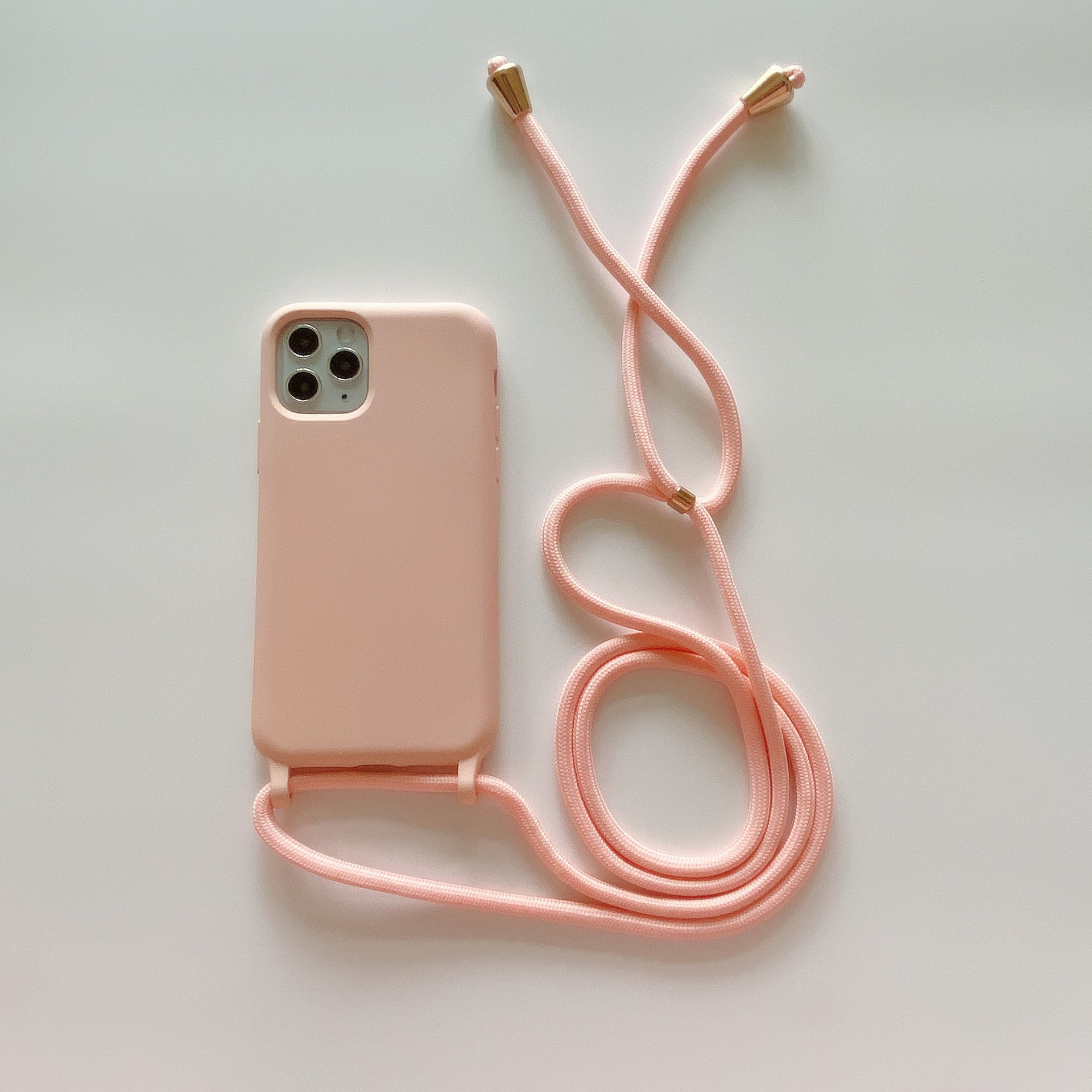 挂绳硅胶手机壳适用iphone12promax糖果色一体绳子12保护套肤感壳