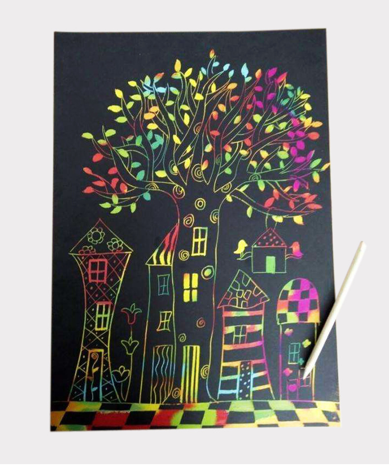 厂家批发儿童炫彩刮画纸16k带笔涂鸦刮刮纸创意diy刮画本套装