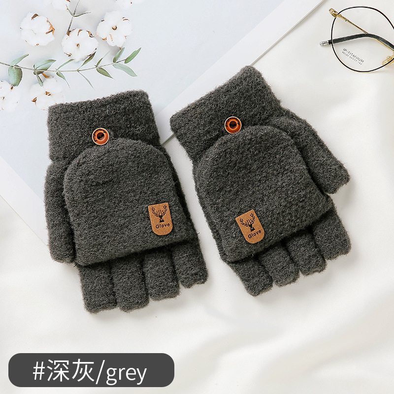 New Men's Winter Gloves Manufacturer Keeping Warm Dual-Purpose Student Korean Style Half Finger Flip Jacquard Knitted Gloves