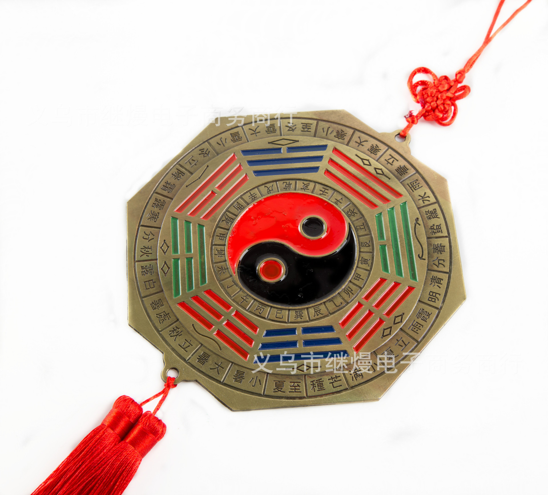 彩色方形阴阳八卦镜十二生肖二十四节气寺庙风水摆挂件法器