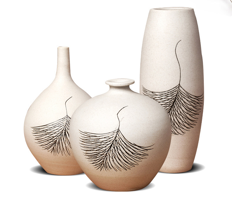 手工雕刻天使之羽毛 中式家居家具亚光白简约现代风格陶瓷工艺品