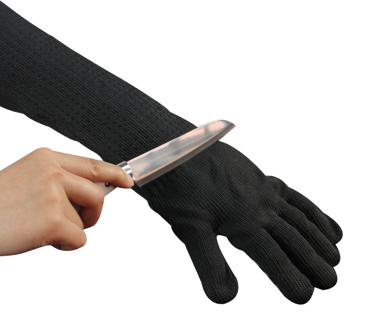 玻璃厂用防割手套黑色长款包钢丝防切割防砍防刺护腕护臂手套40cm