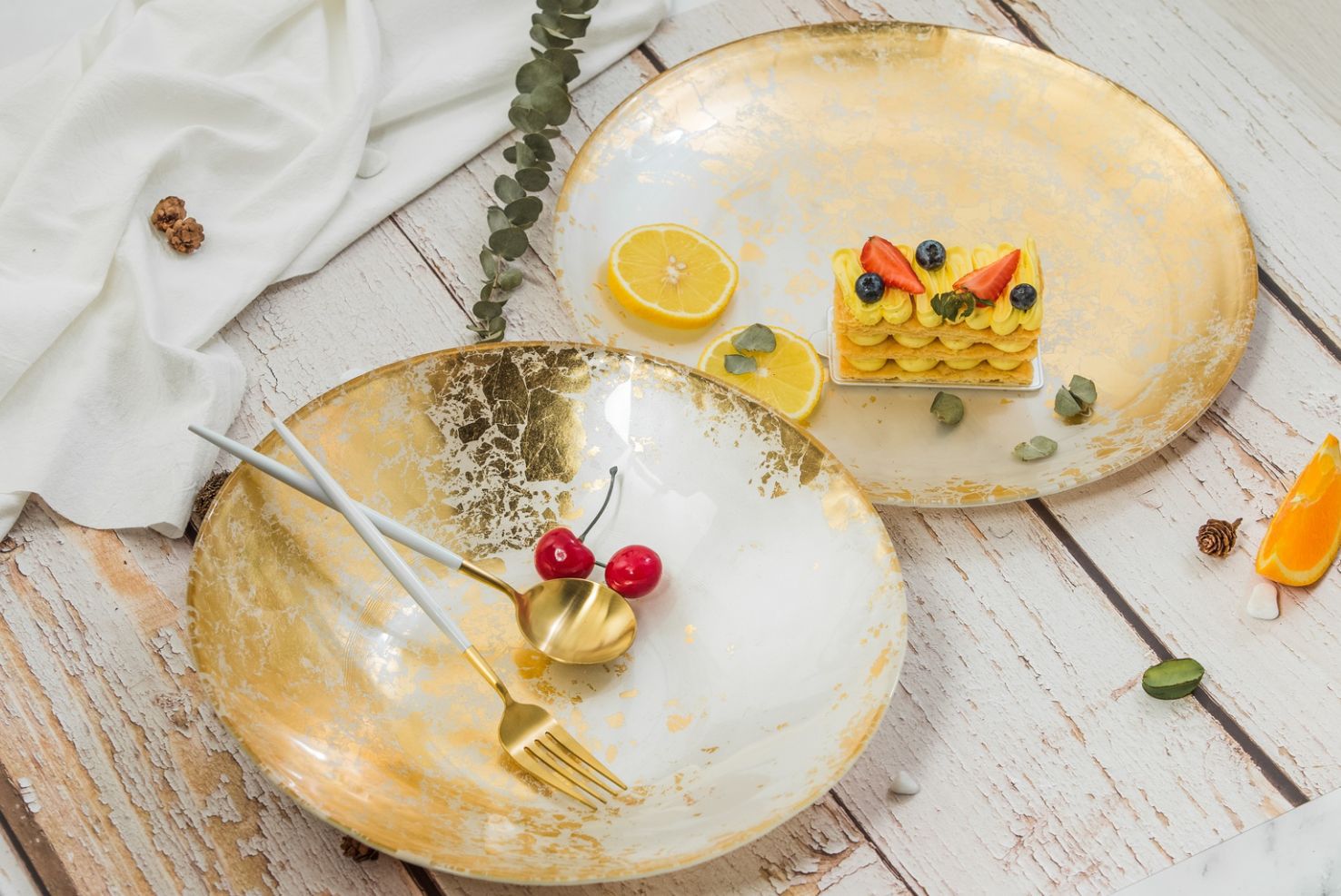 土耳其金边玻璃盘ins风样板间摆盘展示盘意面牛排点心碟子西餐盘