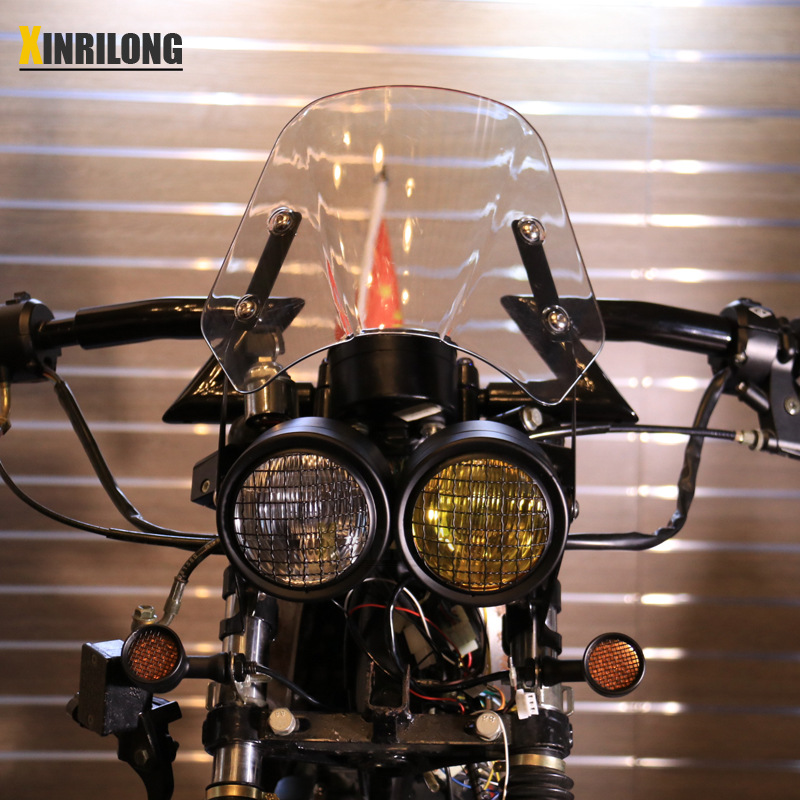 复古摩托车改装灯 哈雷cg125通用前照灯复古双灯远近光灯带网总成