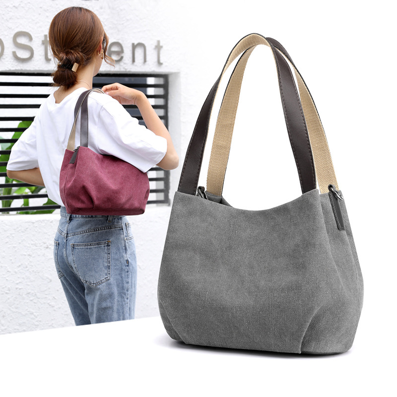 帆布包女包秋季新款休闲纯色手提包女包时尚简约女士大容量单肩包