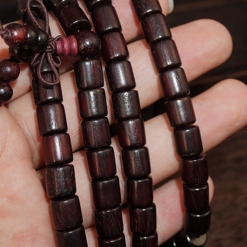 藏式大叶紫檀桶珠手串8*8男女情侣108顺纹老料高油高密佛珠手链