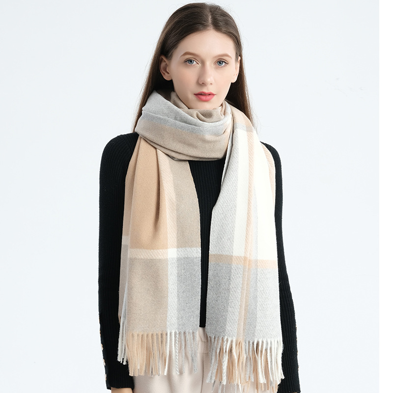 Cashmere Scarf Plaid Autumn and Winter Cashmere Tassel Unisex Warm European and American Graceful and Fashionable Scarf for Women