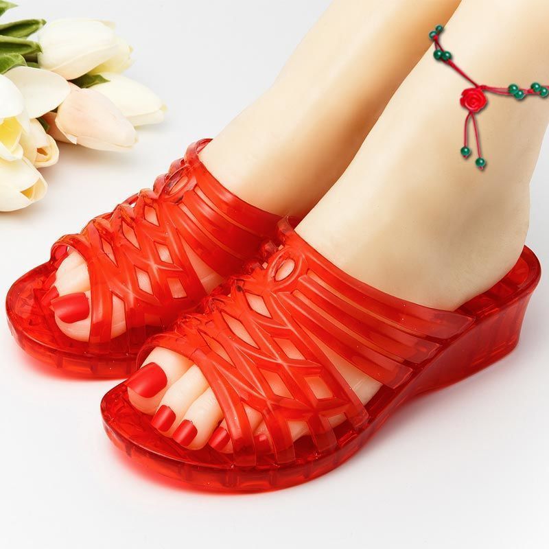 Crystal Sandals Women's Mid Heel Transparent Women's Summer Plastic Outdoor Slippers Home Wedge Platform Bathroom Sandals