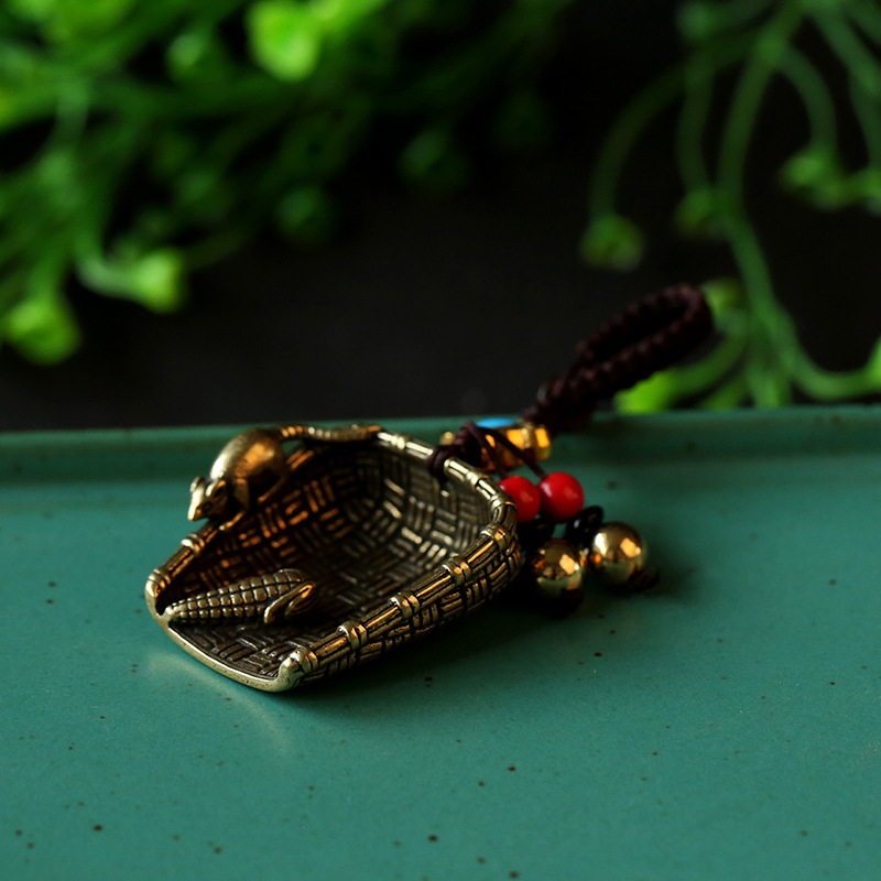 纯黄铜黄铜簸箕五谷丰登钥匙扣 汽车挂件金属汽车挂饰车用饰品