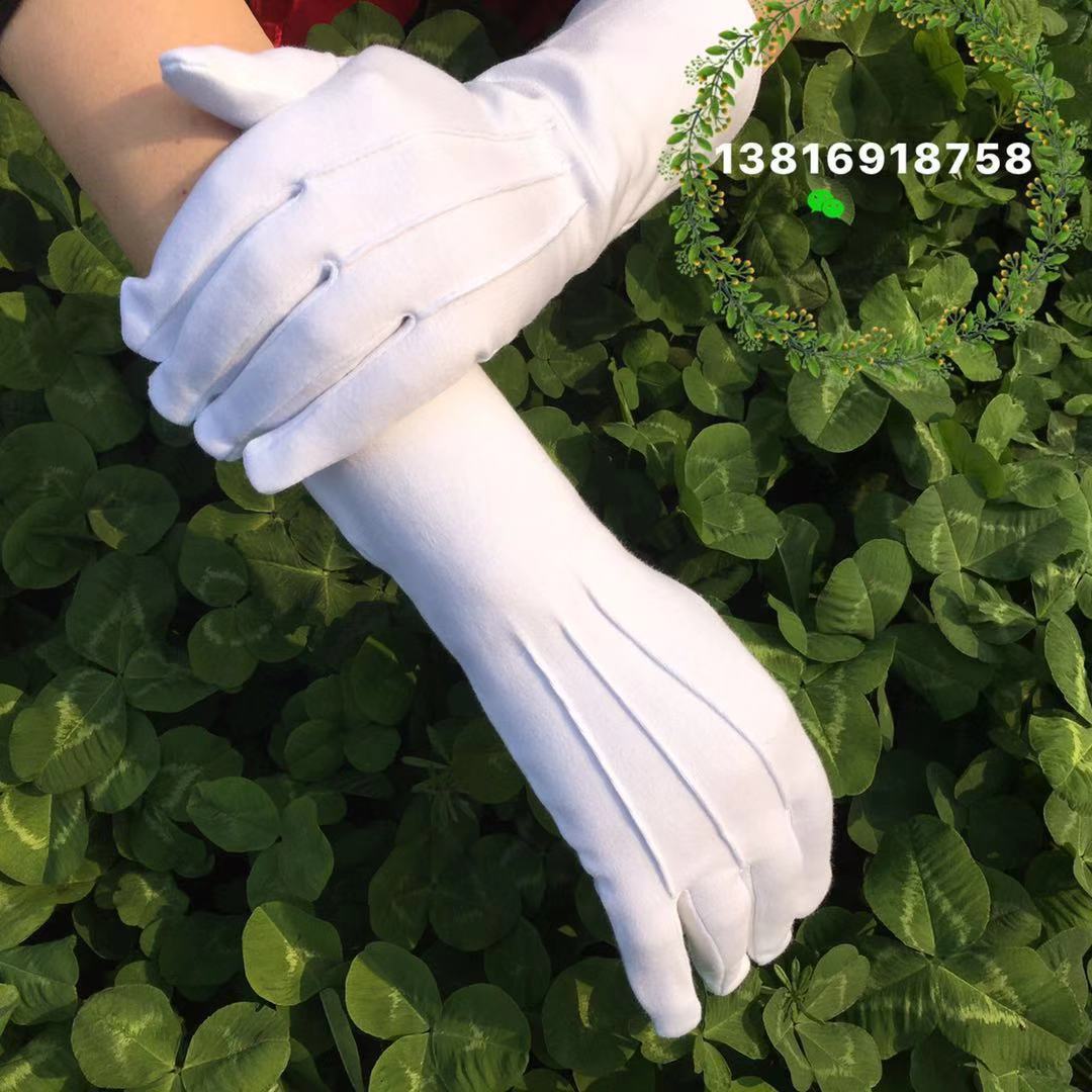 棉白手套 防晒开车礼仪阅兵礼宾依仗队加长版白手套 出口订制款