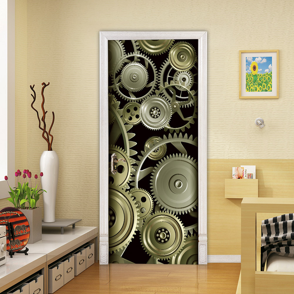 amj直销创意3d齿轮门贴 翻新自粘卧室墙贴 工业复古风贴纸