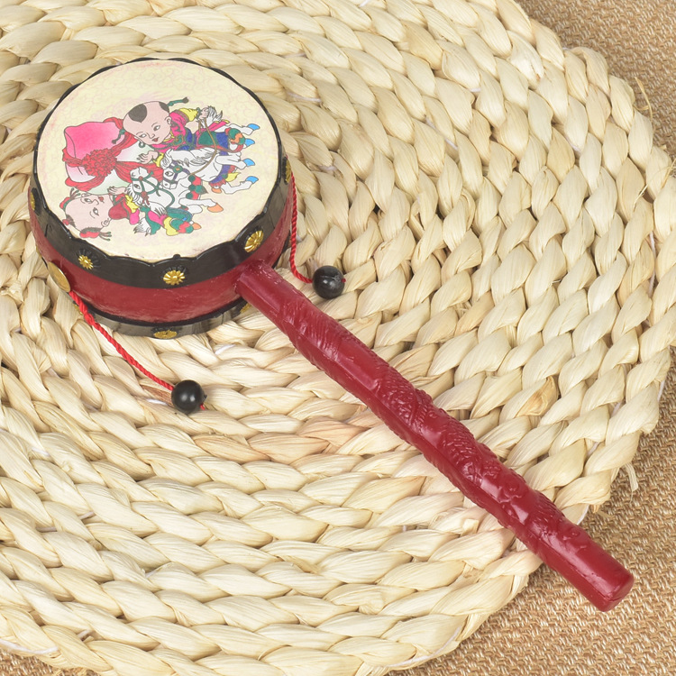 拨浪鼓手摇鼓0-1岁新生婴儿宝宝儿童幼儿中国风年画听力传统玩具