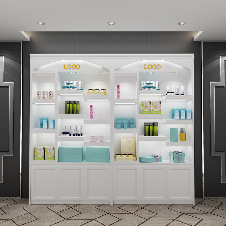 简约化妆品展示柜美妆店展示柜彩妆护肤产品陈列架多层置物架定做