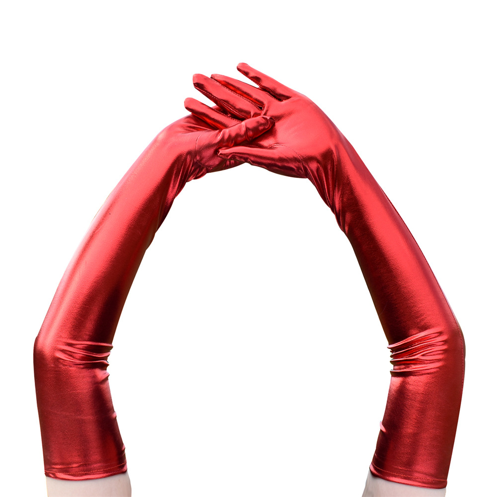 Sexy Patent Leather Gloves Long Cosplay Fashion Accessories Black Tight Gloves DS Pole Dance Gloves for Performance