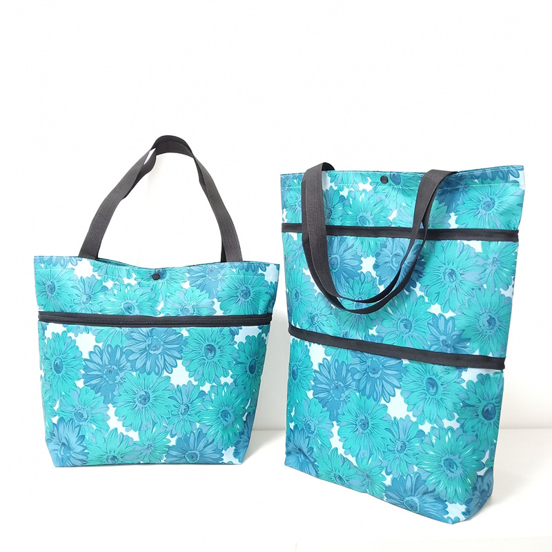 工厂批发爆款花色带轮购物袋折叠买菜小拉车轮子包拼多多一件代发