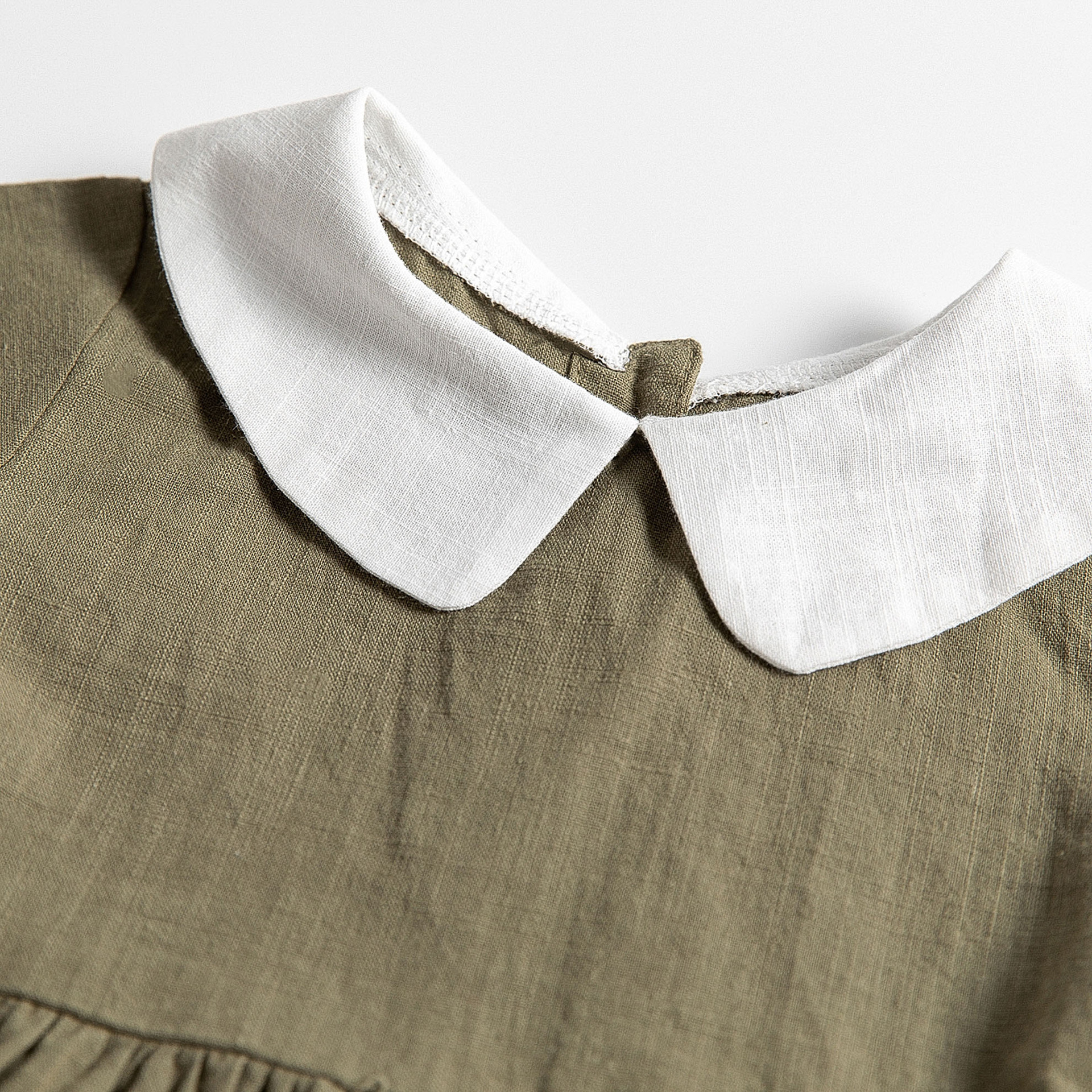 现货批发2-6岁儿童仿棉麻夏季连衣裙 全棉撞色趴领幼儿甜美休闲裙