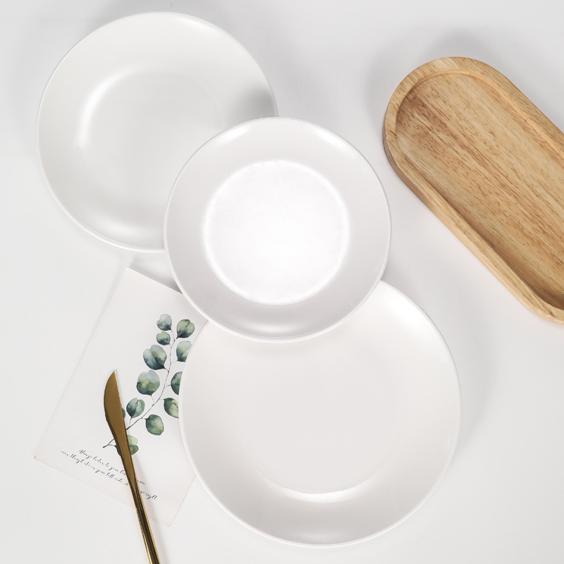 10个装圆盘子商用浅盘饭店菜盘白色快餐盘子密胺碟子自助餐盘塑料