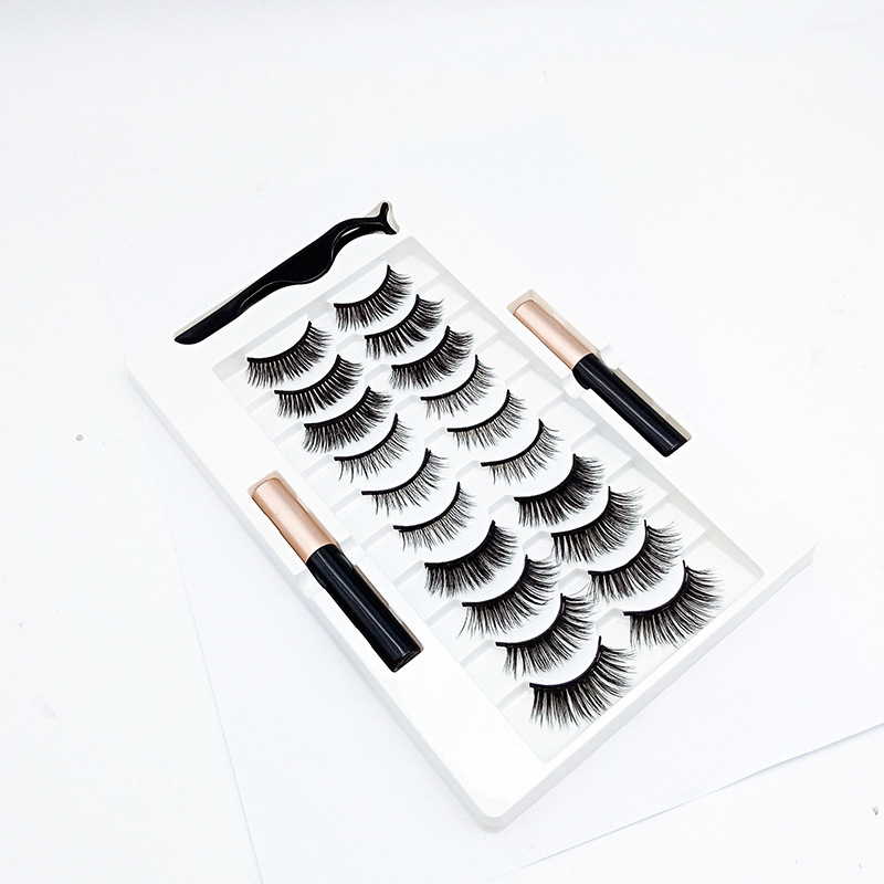 Ten Pairs of Five Magnetic Magnetic False Eyelashes Suit 2 Magnetic Liquid Eyeliner Three-Dimensional Multi-Level Eyelash Wholesale