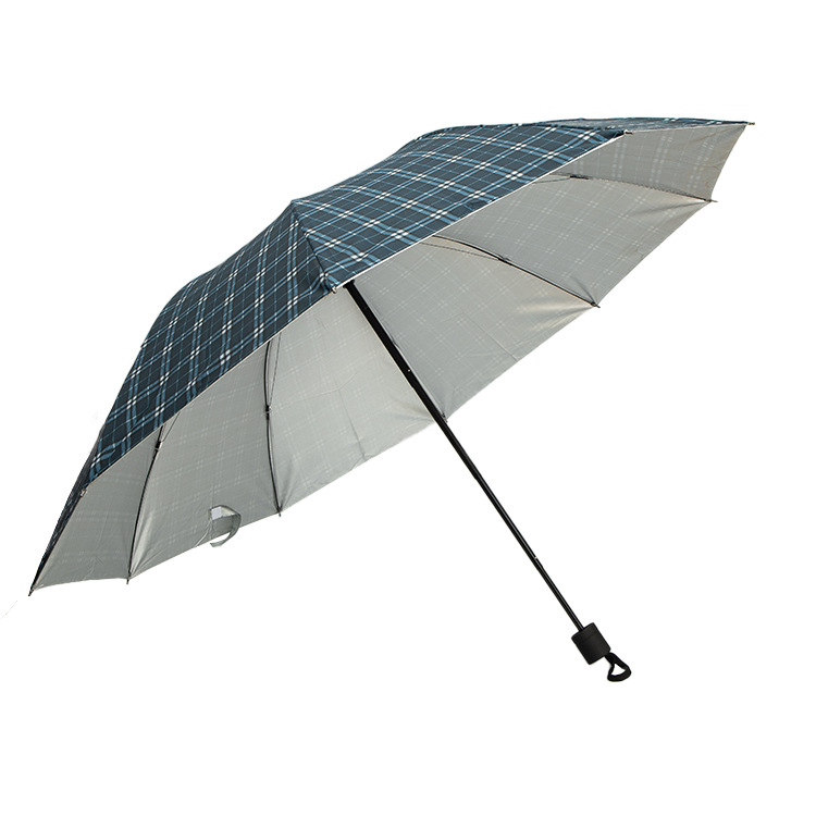 Umbrella Rain and Rain Dual-Use Men's and Women's Triple Folding Umbrella UV-Proof Silver Glue Folding Umbrella Business British Style Plaid Large Double