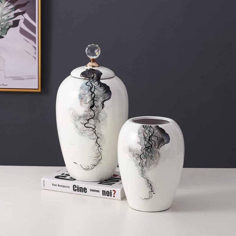 White Porcelain Handmade Ceramic Pot Storage Jar New Chinese Style Home Decoration Large Jar Hallway TV Cabinet Soft Decoration
