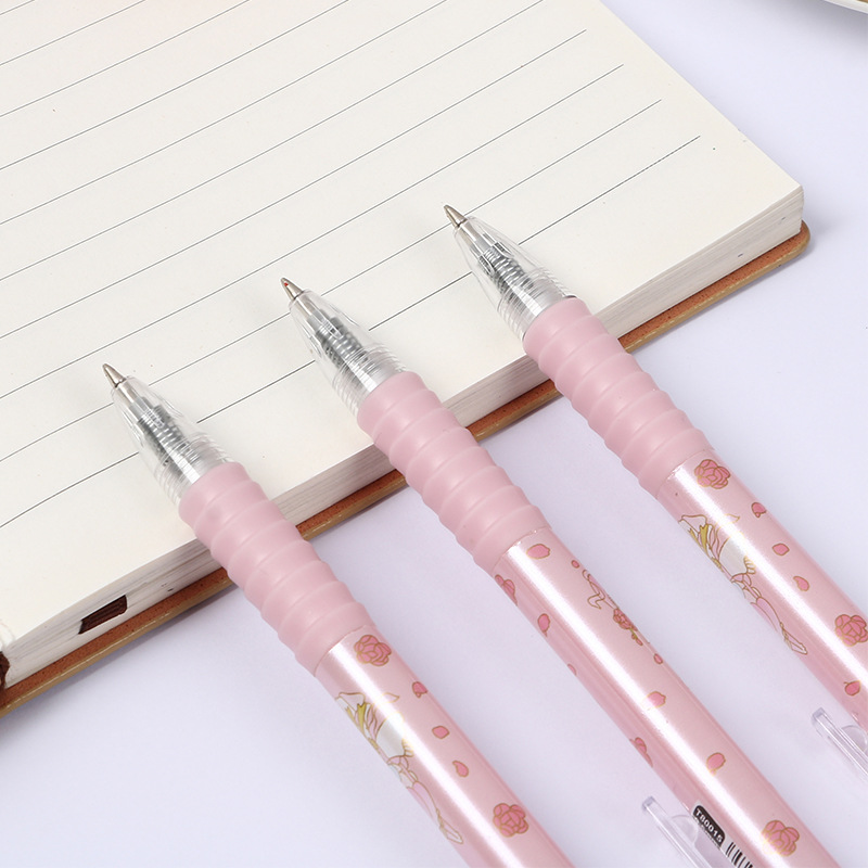 粉色小狐仙按动大容量碳素笔子弹头中性笔按动笔学生办公中性笔
