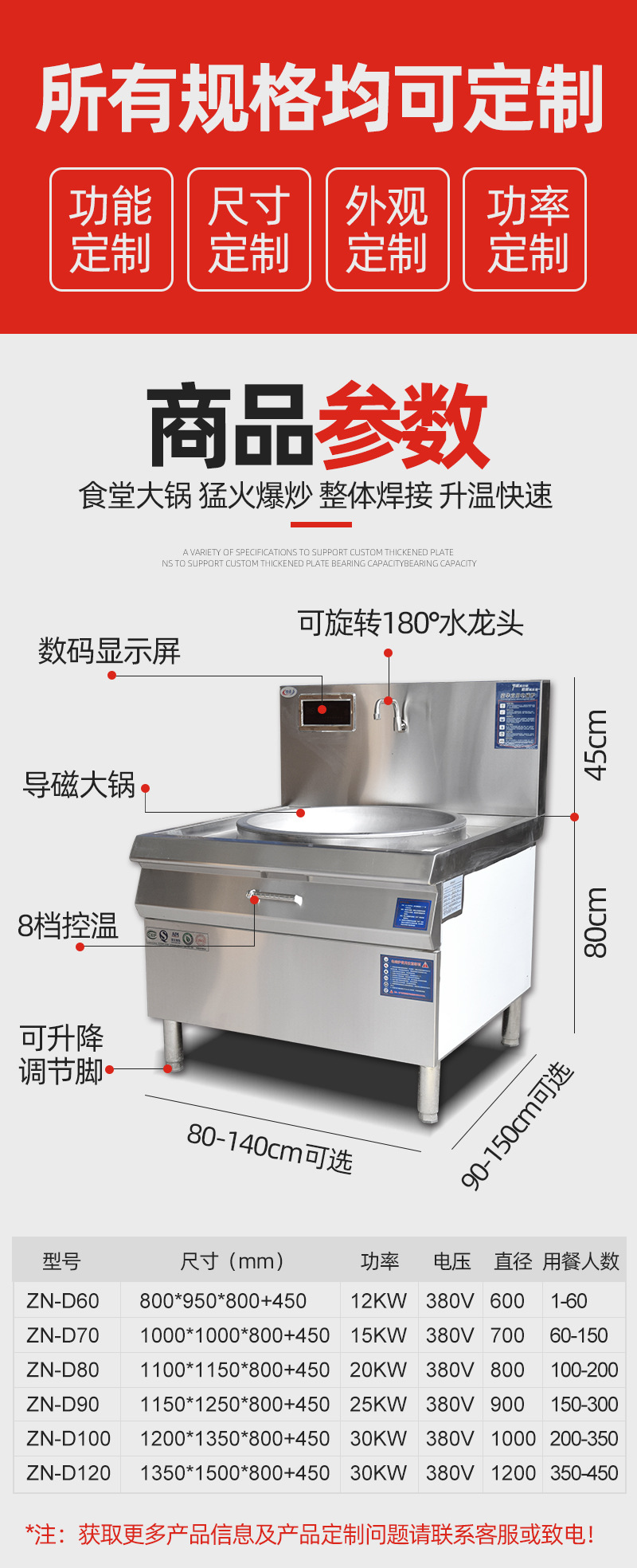 酒店食堂大锅灶 商用电磁大锅灶 不锈钢单头大锅灶大功率电炒锅