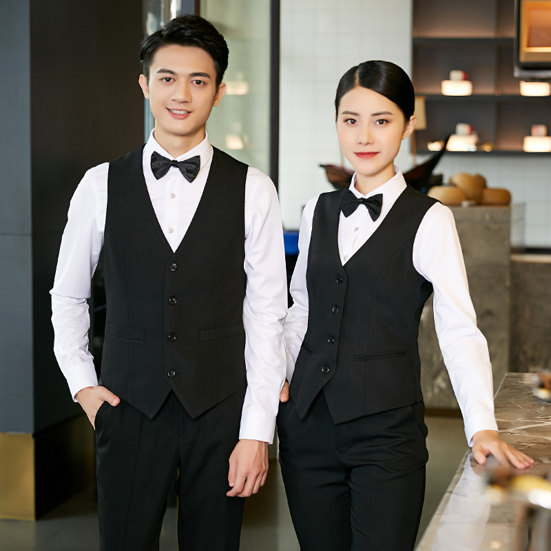 酒店西餐厅咖啡厅服务员工装秋冬吧台制服餐饮饭店服务生马甲套装