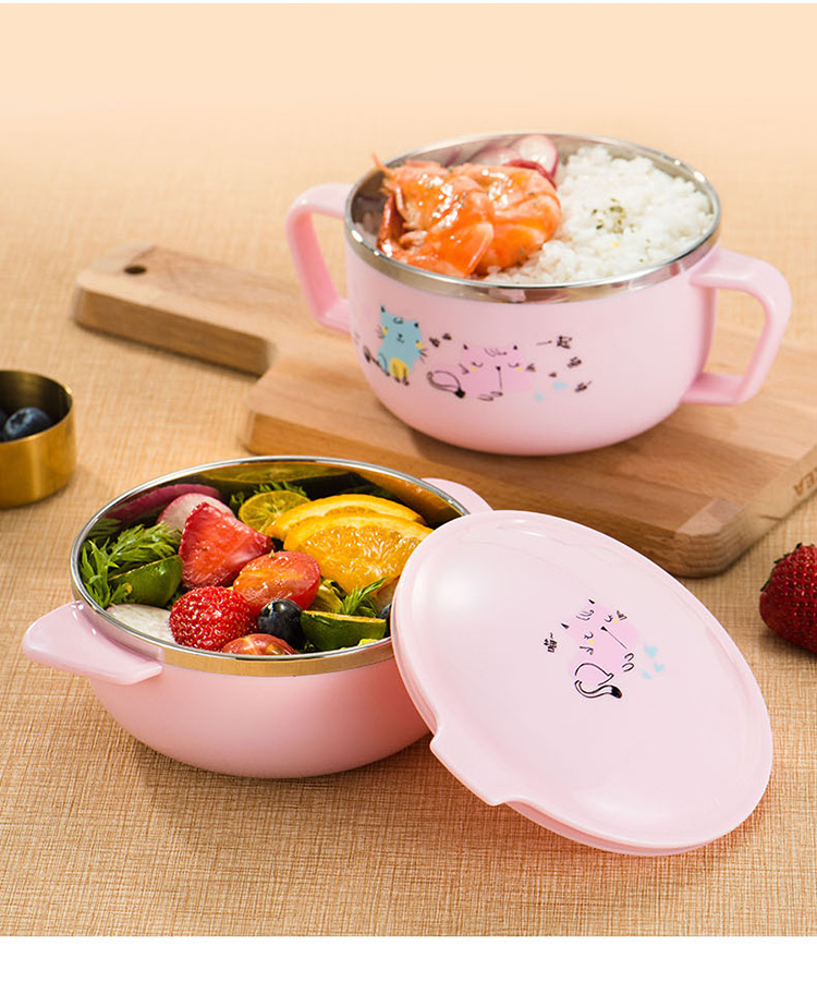 卡通304不锈钢婴儿宝宝儿童防摔防烫密封吃饭大童吸盘碗餐具套装