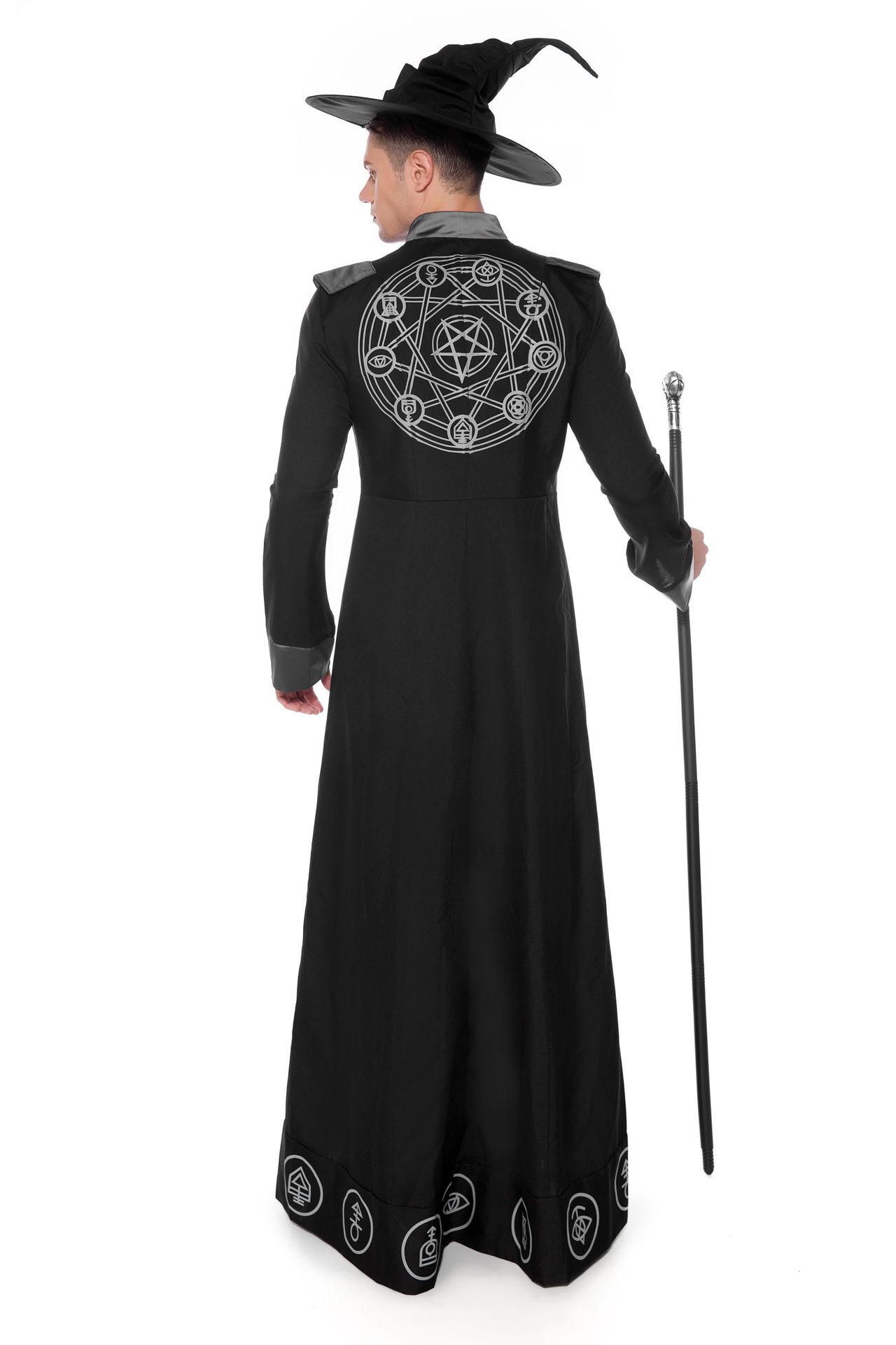 万圣节男款黑色经典魔法师巫师预言家服装恶魔派对舞台演出服