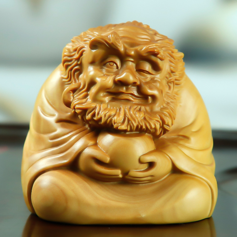 黄杨木雕刻人物达摩禅师悟道把玩手把件摆件