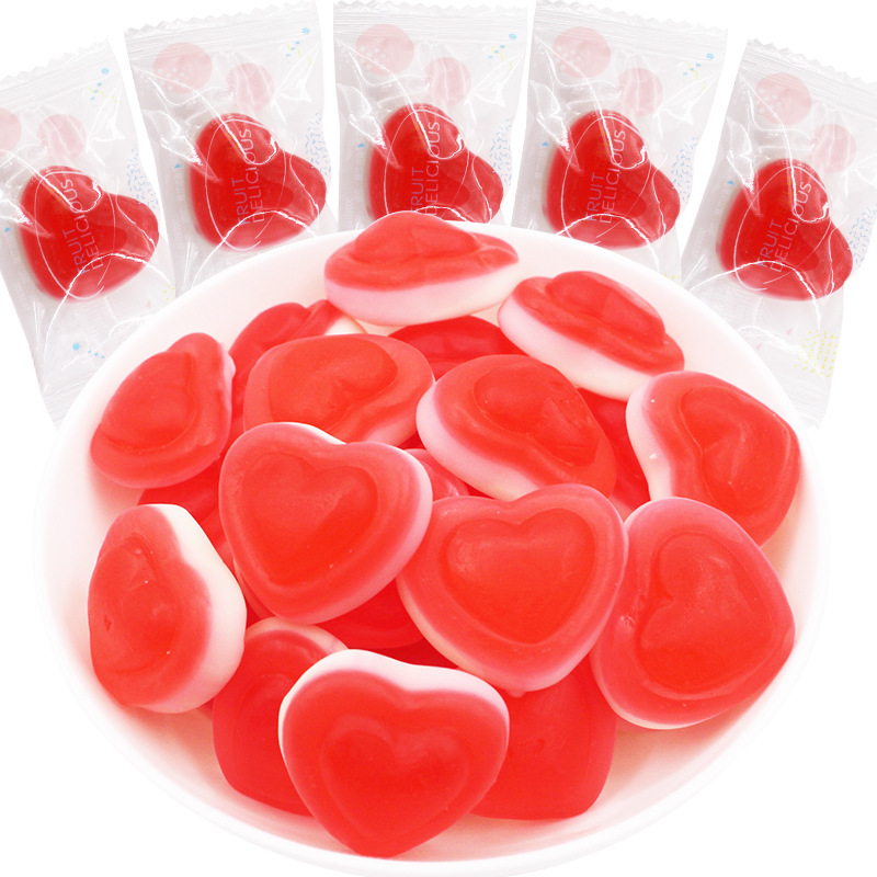 伊妙桃心橡皮糖结婚喜糖果500g散称批发爱心软糖网红休闲小零食