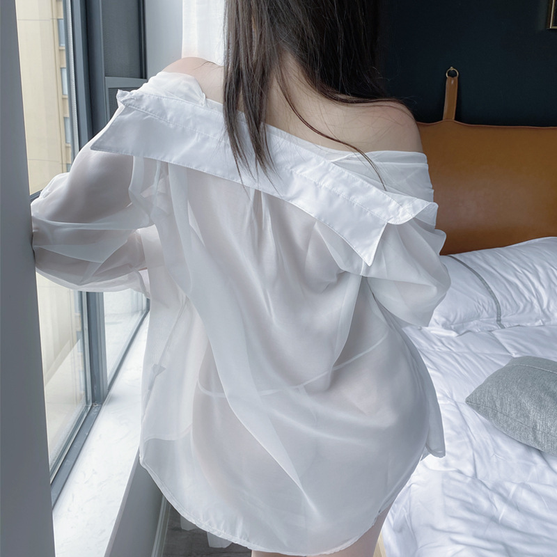 夜色春风情趣内衣雪纺白衬衫制服诱惑居家包臀性感睡衣短裙秘书