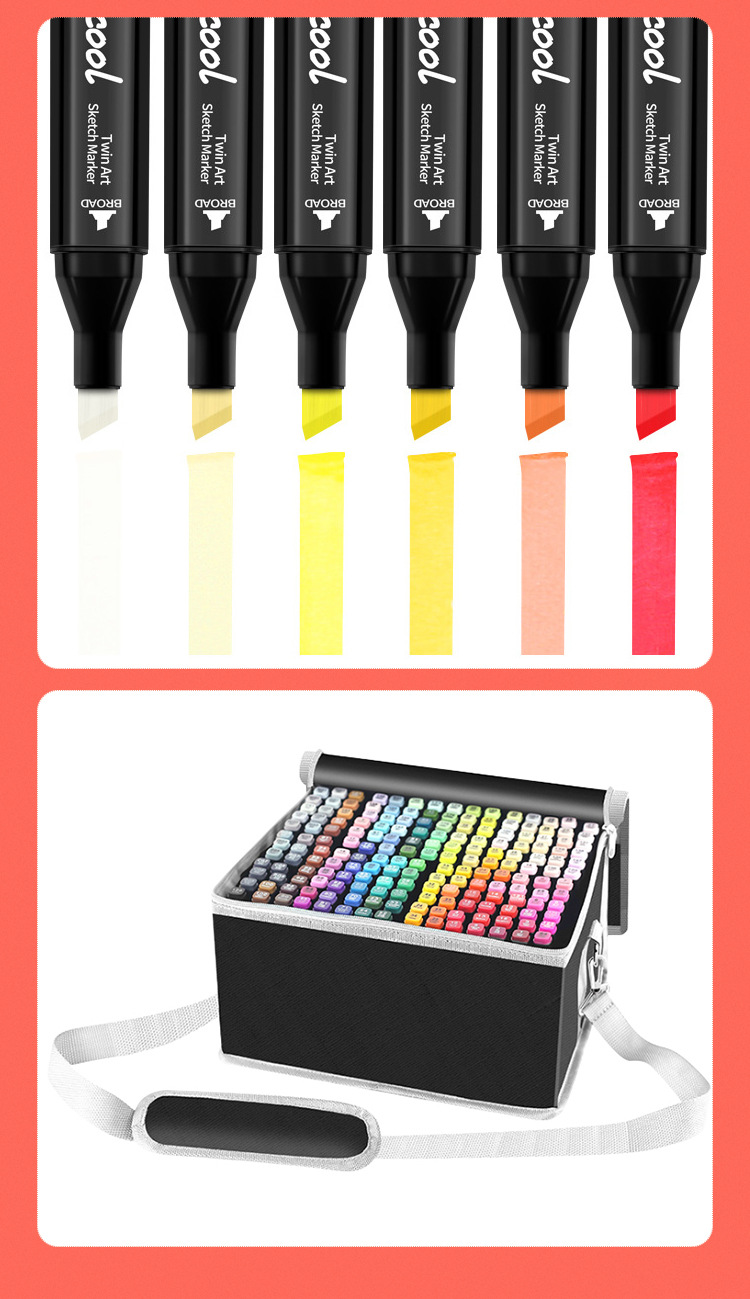 现货批发双头马克笔套装 204色学生手绘彩笔油性双头马克笔送笔袋