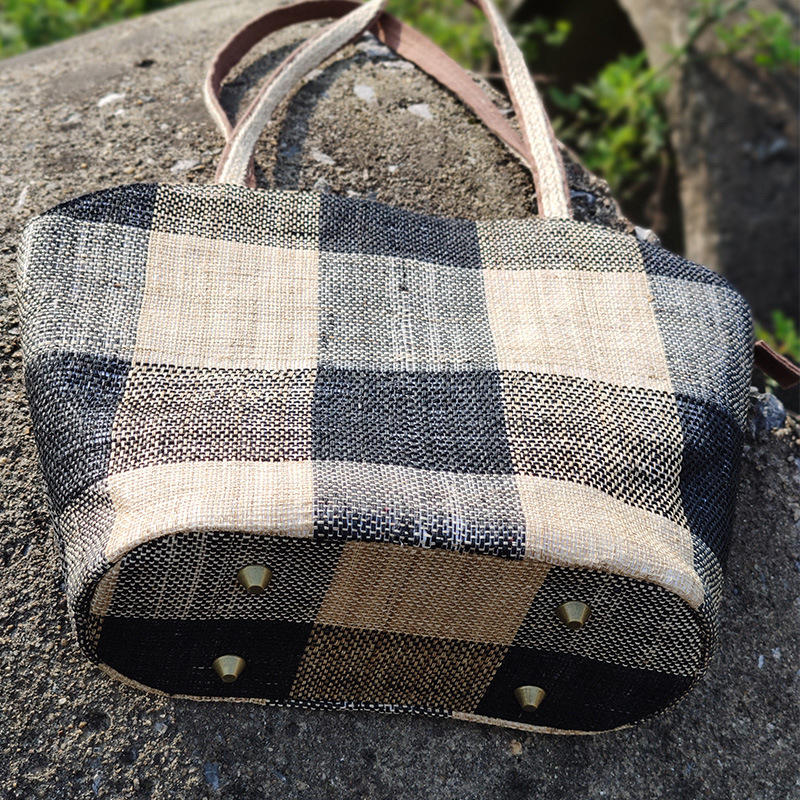 源头工厂新款夏布女士手提包纯手工苎麻原创编织复古时尚休闲女包