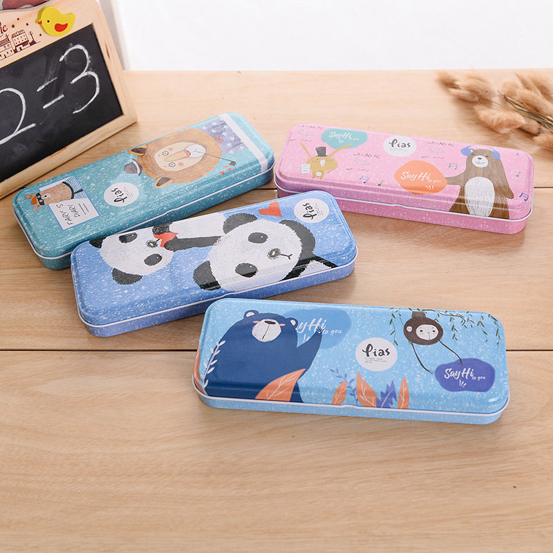 双层铁质文具盒小学生套装文具盒男生女童套装尺子笔盒批发