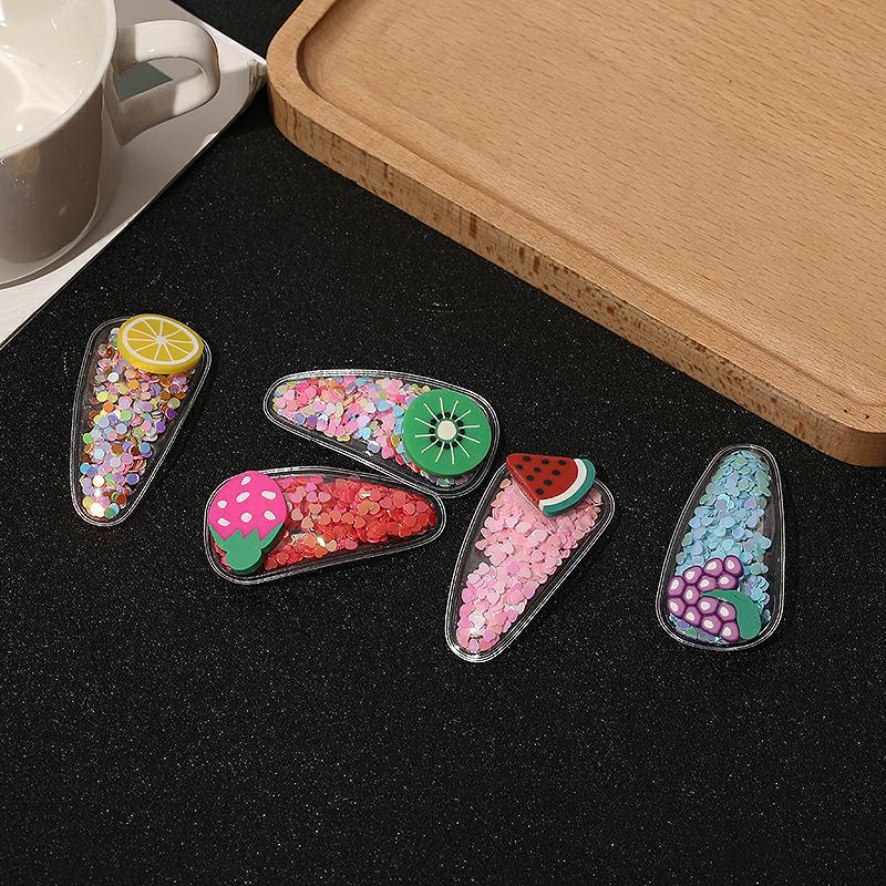 韩版宝宝可爱彩色流沙发卡 透明儿童水果发夹pvc边夹bb侧边夹头饰