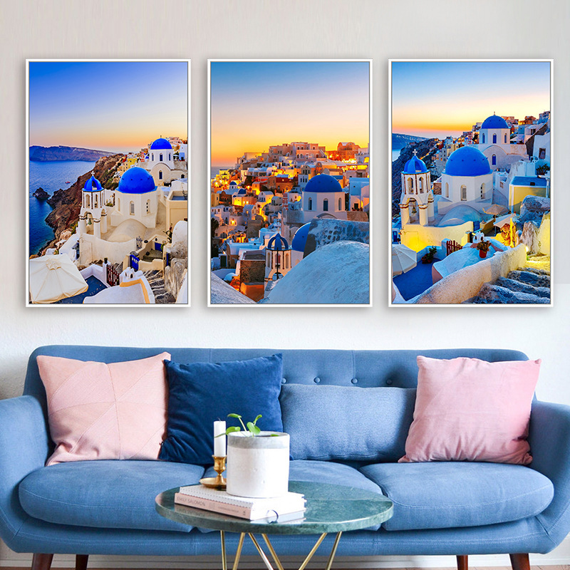 地中海风格卧室床头装饰画房间过道挂画宾馆客房清新爱琴海风景画