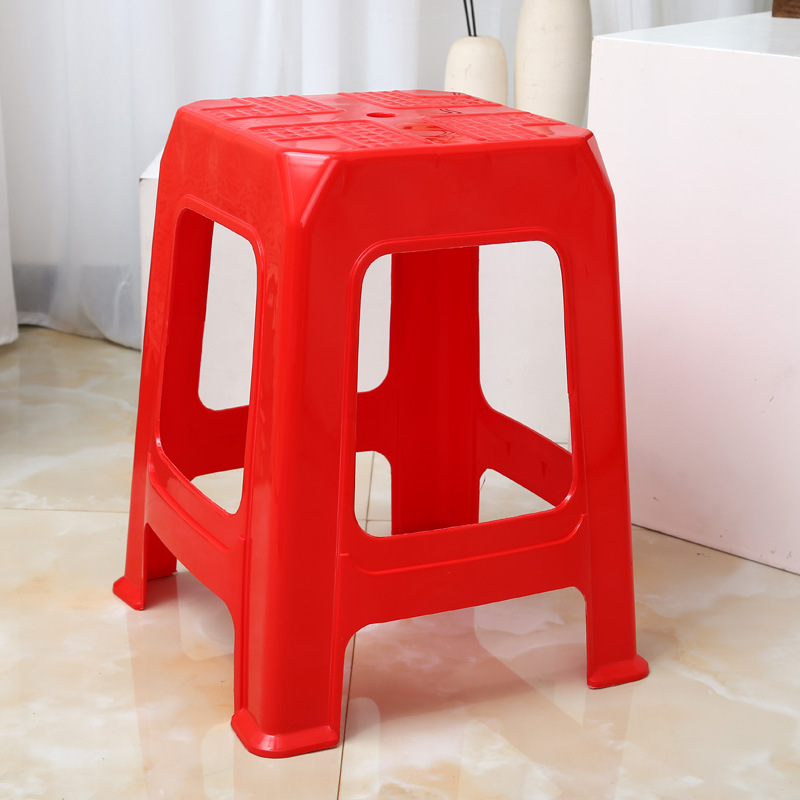 Plastic Stool Household High Stool Dining Stool Large Stall Chair Red and Blue Stool Wholesale Thickened Drop-Resistant Clinker Square Stool