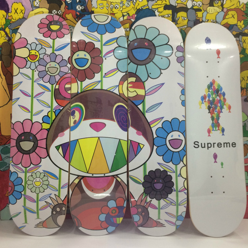 村上隆双翘滑板潮牌日本现代艺术滑板装饰挂件滑板染色滑板车