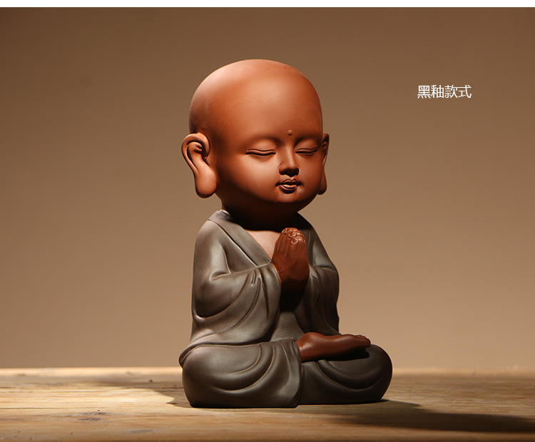 陶瓷大号可爱沙弥办公室禅意坐佛祈福小和尚工艺品紫砂玄关摆件