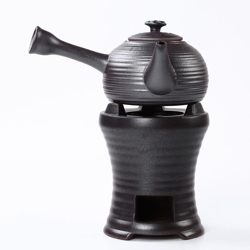 柴烧仿古代粗陶煮茶炉酒精泡茶提梁壶功夫茶具温茶炉侧把壶套组