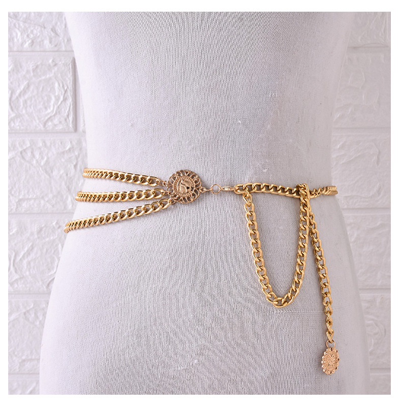 跨境欧美金色腰链简约金属连衣裙腰链礼服细腰带圆圈镂空链子批发