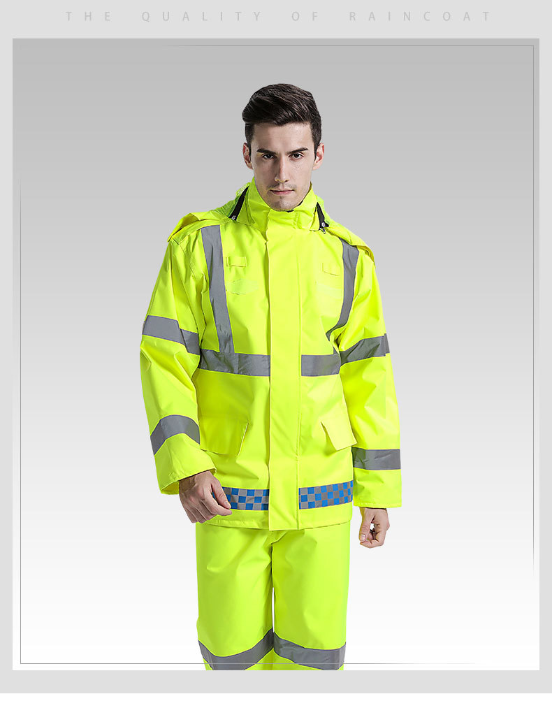 荧光黄交通执勤反光雨衣 户外巡逻站岗成人分体式雨衣雨裤套装