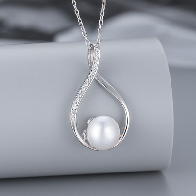 跨境热销女配饰淡水珍珠吊坠 s925纯银水滴形项链diy饰品厂家批发