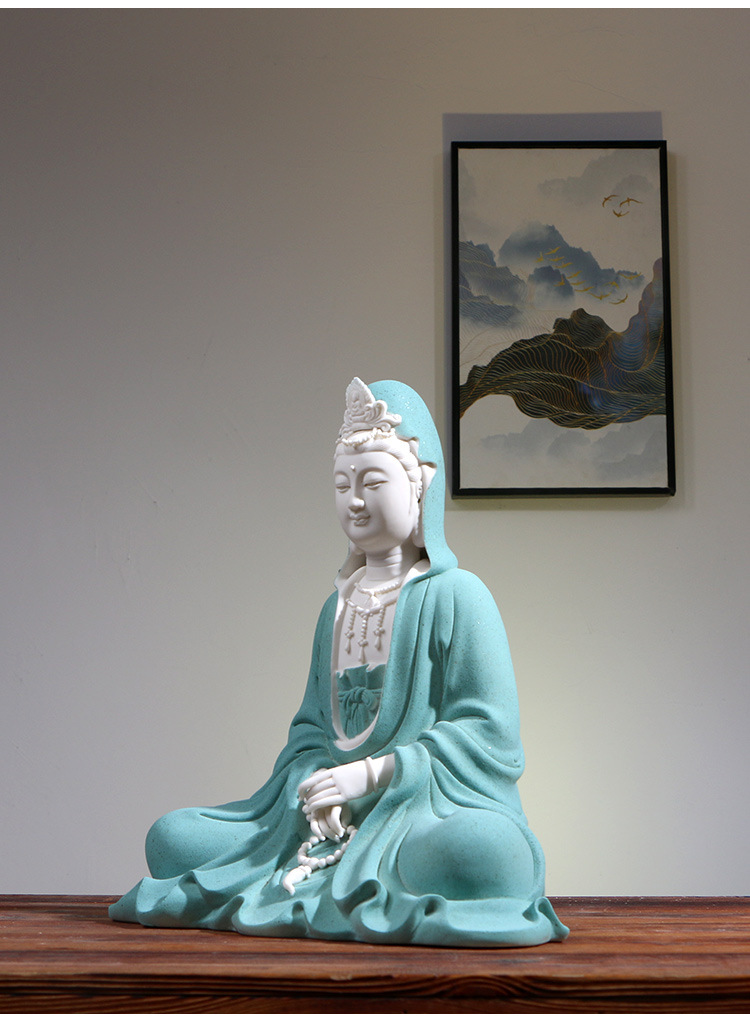 新中式禅意陶瓷坐像观音菩萨佛像摆件家居供奉客厅玄关装饰工艺品